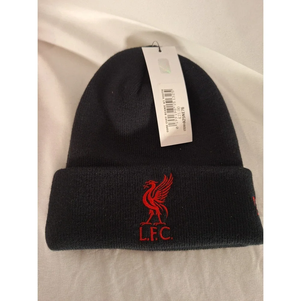 New Era Liverpool FC Youth Core Cuff Beanie Black Red Liver Bird Hat A25NE76 NEW